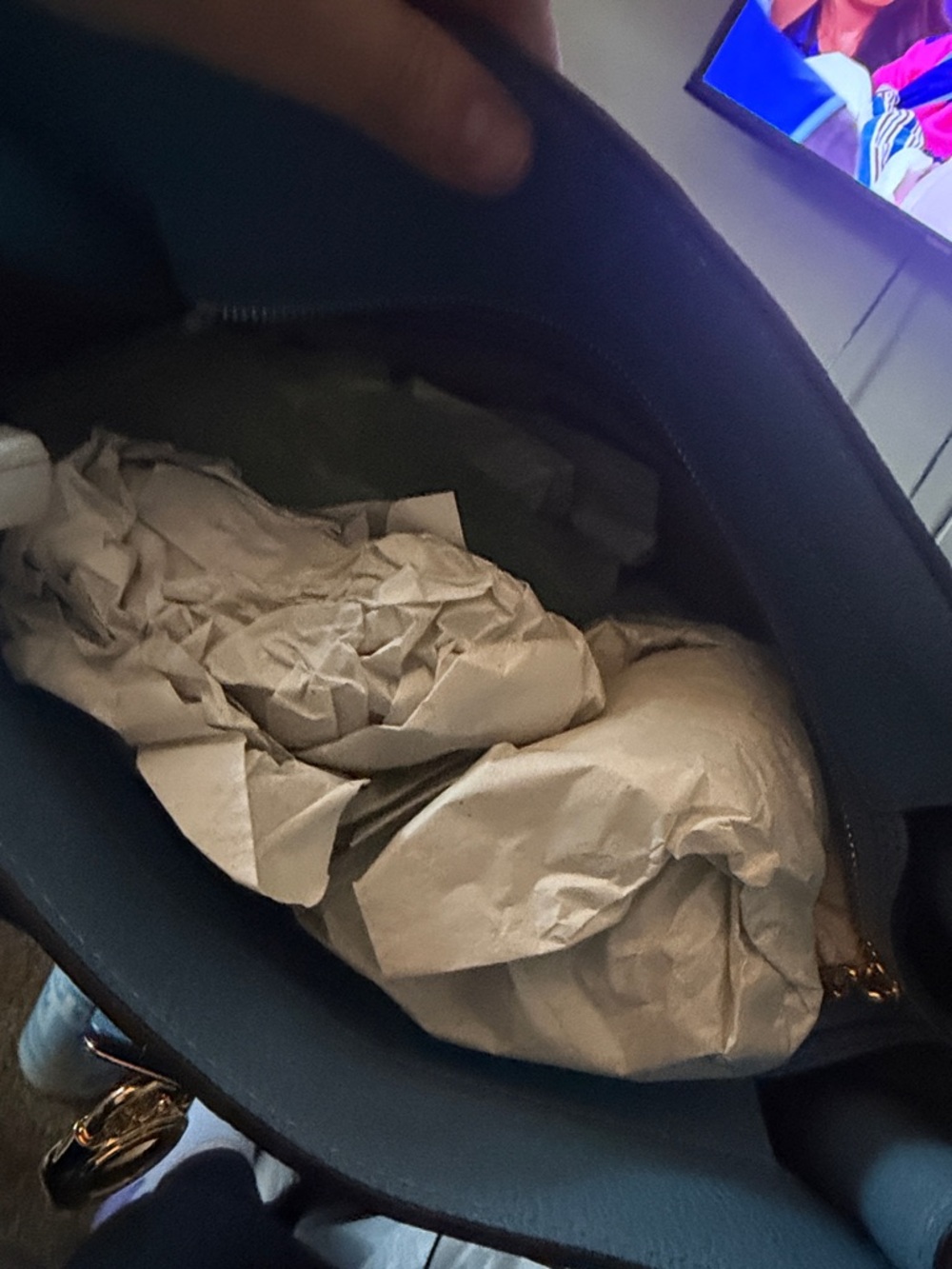 Michael Kors Navy Leather Satchel with Gold Hardware - Picture 4 of 8